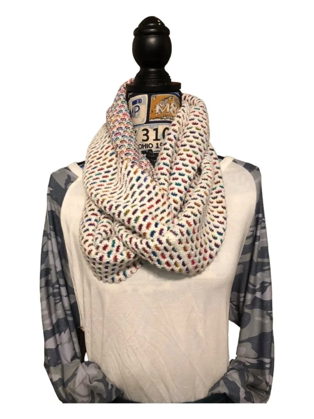 Talbots Multi Color Rainbow Tones Accent  Warm Textured Infinity Scarf